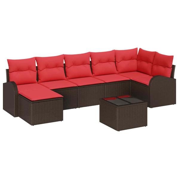 Sofa Set 8 stk. Braun und Rot Poly-Rattan