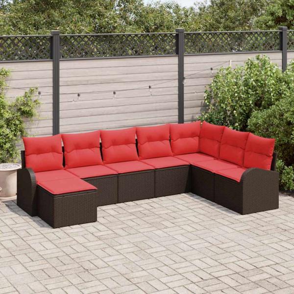 ARDEBO.de - Sofa Set 8 stk. Braun und Rot Poly-Rattan