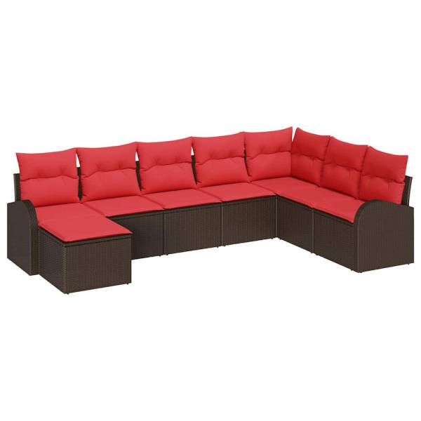Sofa Set 8 stk. Braun und Rot Poly-Rattan