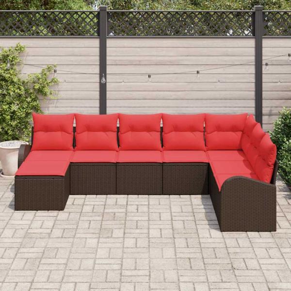Sofa Set 8 stk. Braun und Rot Poly-Rattan