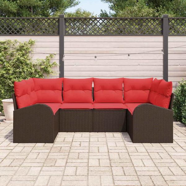 Gartensofa-set 6 stk. Braun und Rot Poly-Rattan