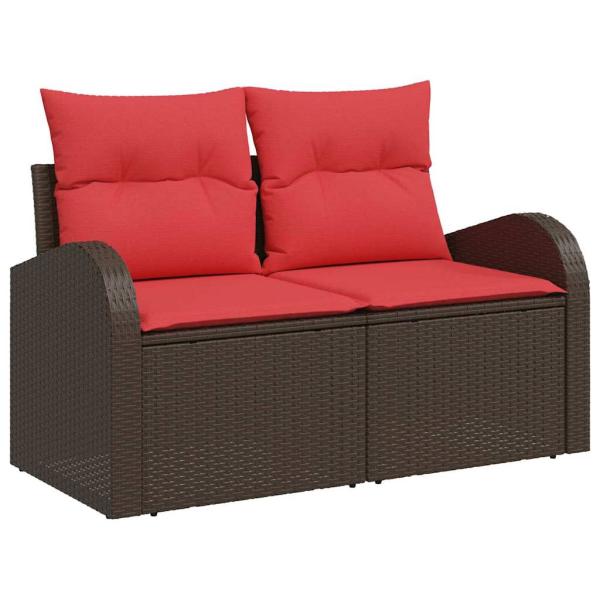 Gartensofa-set 7 stk. Braun und Rot Poly-Rattan