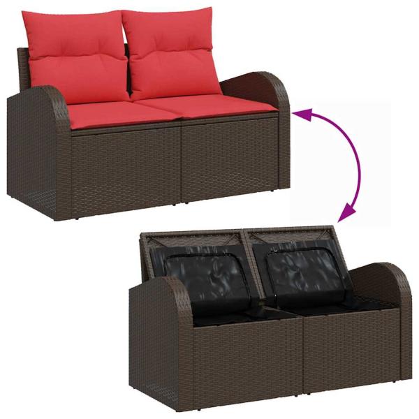 Gartensofa-set mit Kissen mit Speicher 7 pcs Braun und Rot