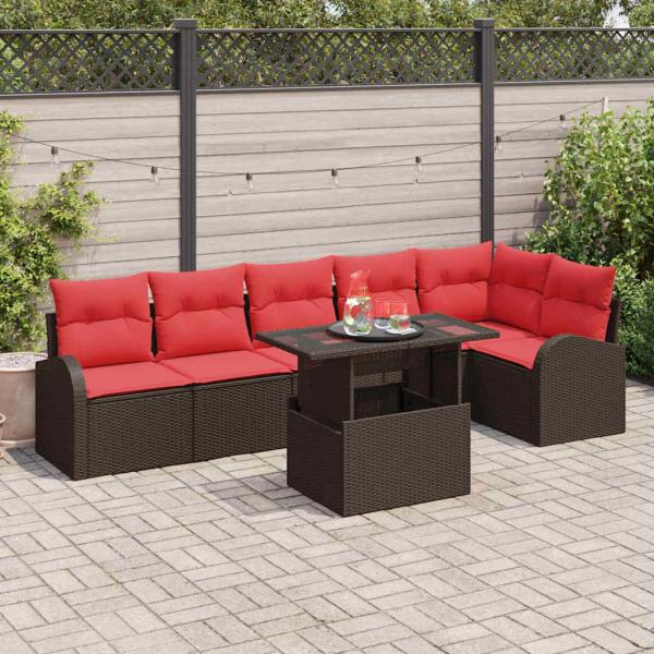 ARDEBO.de - Gartensofa-set mit Kissen mit Speicher 7 pcs Braun Poly Rattan