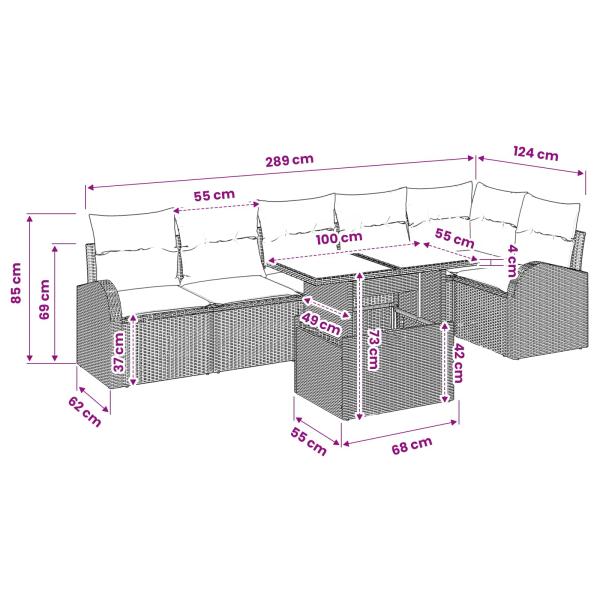 Gartensofa-set mit Kissen mit Speicher 7 pcs Braun Poly Rattan