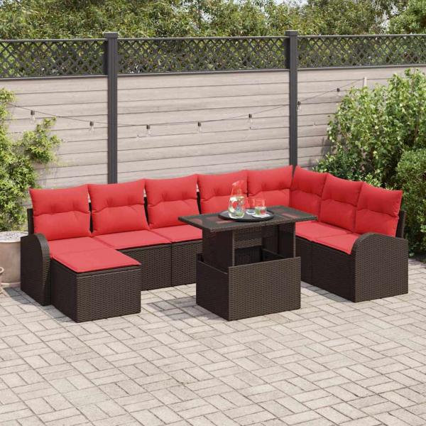 ARDEBO.de - Gartensofa-set 9 stk. Braun Poly Rattan