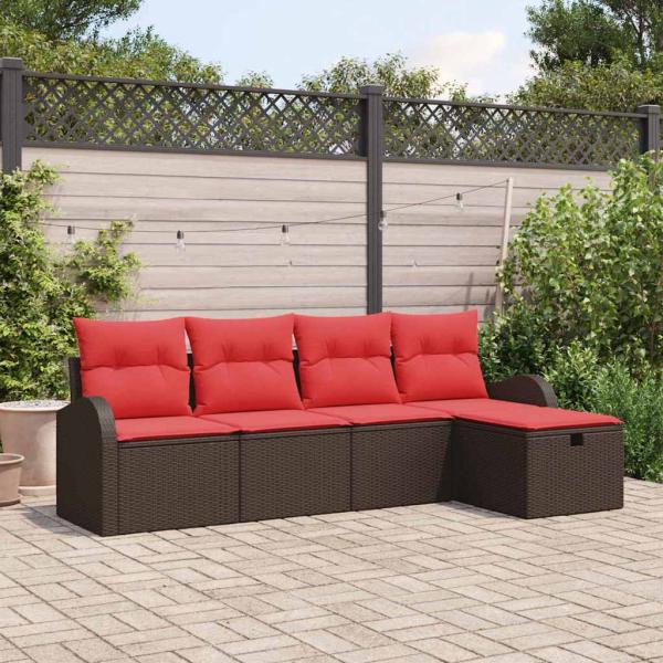 ARDEBO.de - Gartensofa-set 5 stk. Braun Poly-Rattan