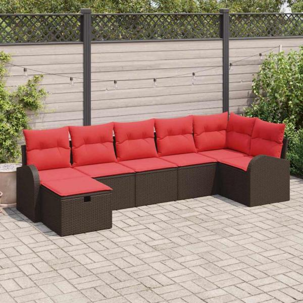 ARDEBO.de - Gartensofa-set mit Kissen mit Speicher 7 pcs Braun Poly-Rattan