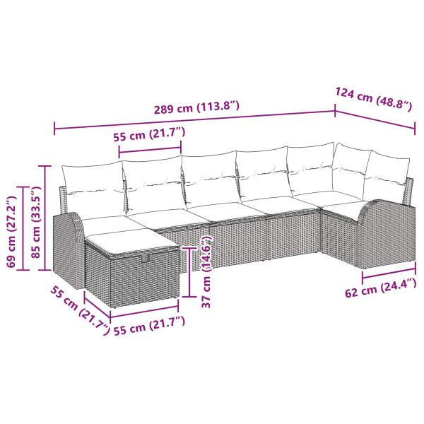 Gartensofa-set mit Kissen mit Speicher 7 pcs Braun Poly-Rattan