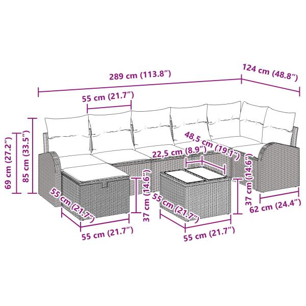 Gartensofa-set mit Kissen mit Speicher 8 pcs Braun Poly-Rattan
