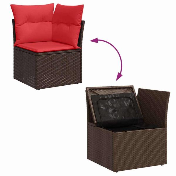 Garten-Sofa-Set mit Kissen mit Speicher 8 pcs Braun Poly Rattan