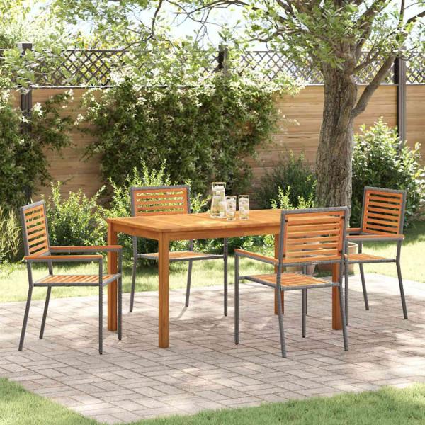 ARDEBO.de - Garten Essgruppe 5 stk. Grau Massivholz Akazie