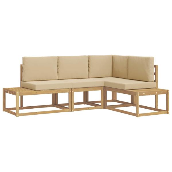 Outdoor-Sofagarnitur 3 Stück Weiß und Beige Polyester