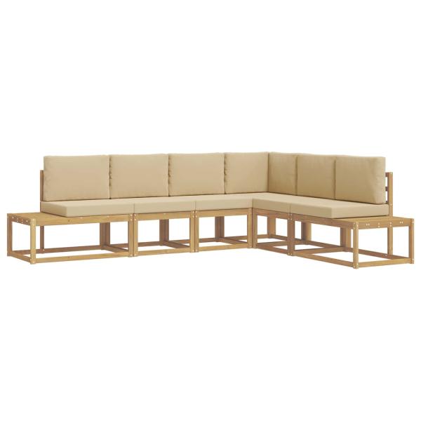 Outdoor-Sofagarnitur 6 stk. 6-Sitzer Polyester Weiß und Beige