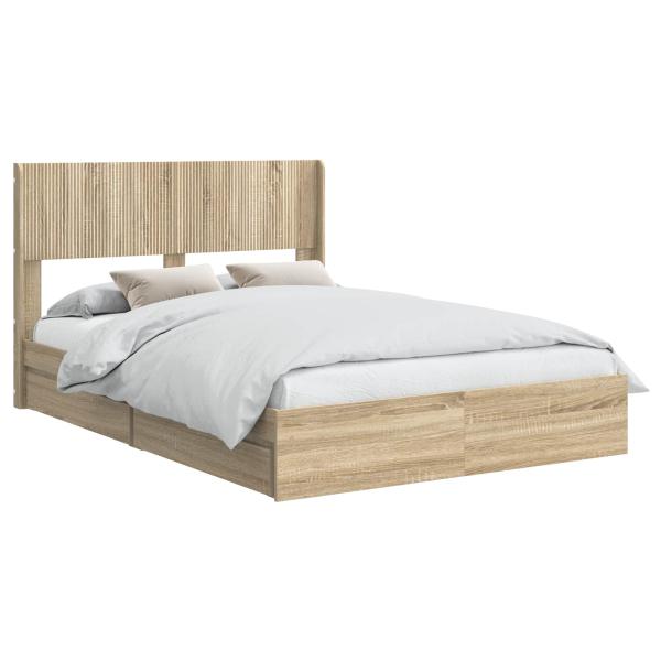 Bettgestell mit Stauraum und Kopfteil Sonoma-Eiche 140 x 190 cm