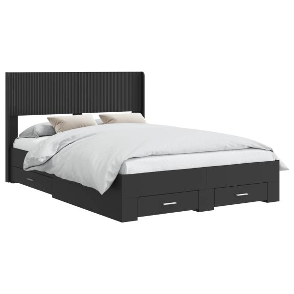 Bettgestell mit Stauraum und Kopfteil Schwarz 135 x 190 cm
