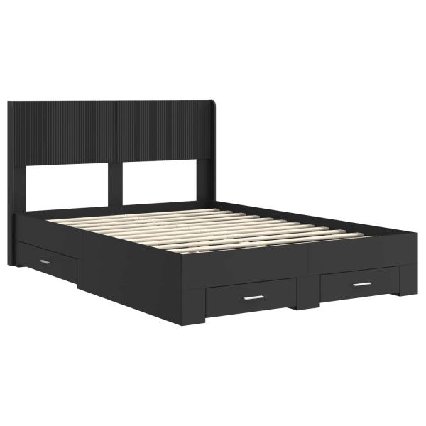 Bettgestell mit Stauraum und Kopfteil Schwarz 135 x 190 cm