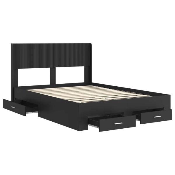 Bettgestell mit Stauraum und Kopfteil Schwarz 135 x 190 cm