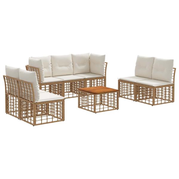 Outdoor-Sofagarnitur 8 Stk. Natürlich und Cremweiß Polyester