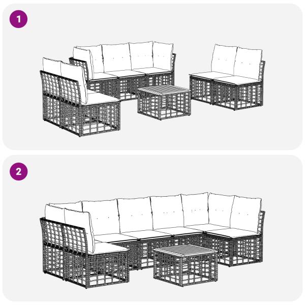Outdoor-Sofagarnitur 8 Stk. Natürlich und Cremweiß Polyester