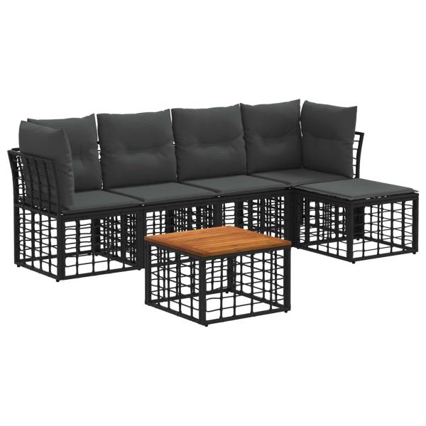 Outdoor-Sofagarnitur 6 Stk. Schwarz und Dunkelgrau Polyester