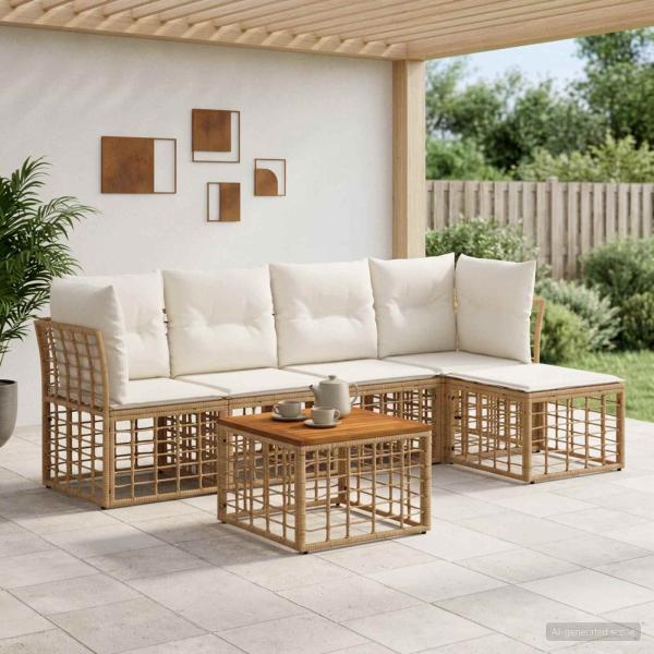 ARDEBO.de - Outdoor-Sofagarnitur 6 Stk. Natürlich und Cremweiß Polyester