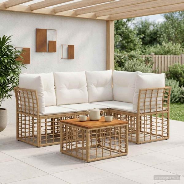 ARDEBO.de - Outdoor-Sofagarnitur 5 stk. Natürlich und Cremweiß Polyester