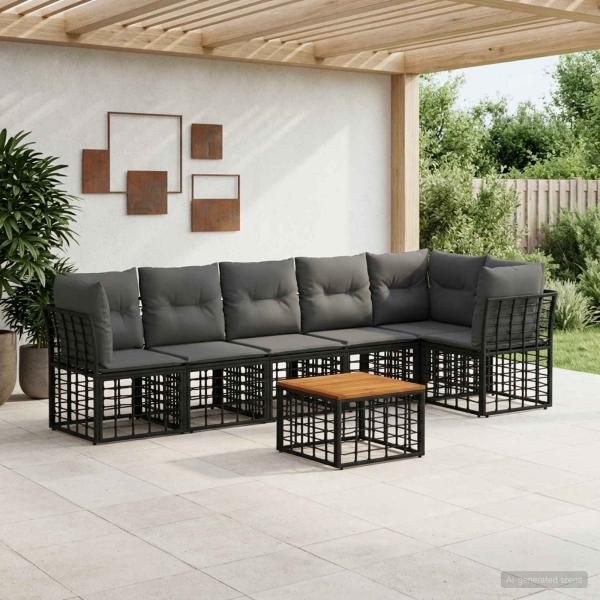 ARDEBO.de - Gartensofa-set 7 stk. Schwarz und Dunkelgrau Poly-Rattan