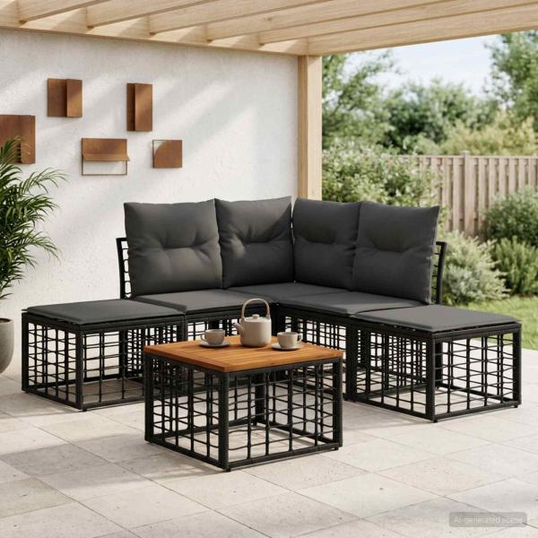 ARDEBO.de - Outdoor-Sofagarnitur 6 stk. Schwarz und Dunkelgrau Polyester