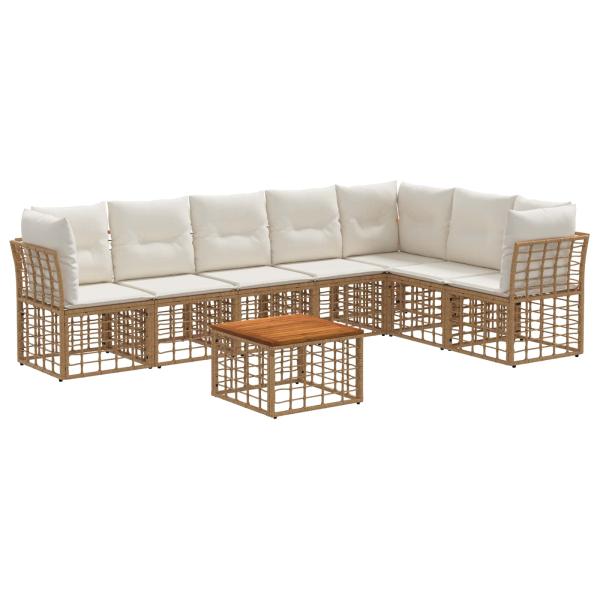 Outdoor-Sofagarnitur 8 stk. Nat?rlich und Cremwei? Polyester