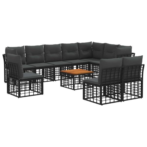 Outdoor-Sofagarnitur 11 Stk. Schwarz und Dunkelgrau Polyester