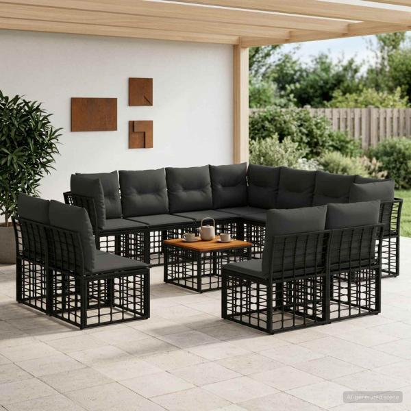 ARDEBO.de - Outdoor-Sofagarnitur 12 stk. Schwarz und Dunkelgrau Polyester