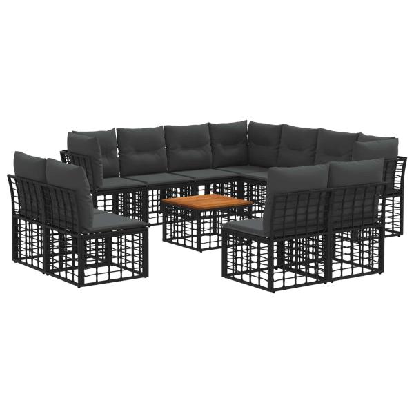 Outdoor-Sofagarnitur 12 stk. Schwarz und Dunkelgrau Polyester