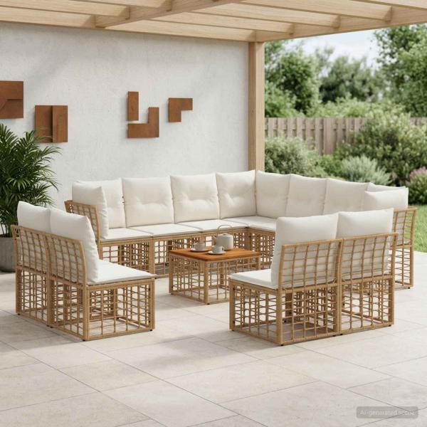 ARDEBO.de - Outdoor-Sofagarnitur 12 stk. Natürlich und Cremweiß Polyester