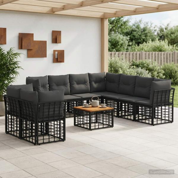 ARDEBO.de - Outdoor-Sofagarnitur 10 stk. Schwarz und Dunkelgrau Polyester