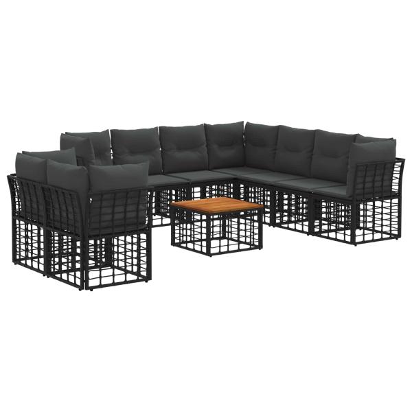 Outdoor-Sofagarnitur 10 stk. Schwarz und Dunkelgrau Polyester