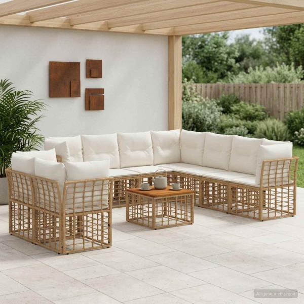 ARDEBO.de - Outdoor-Sofagarnitur 10 Stk. Natürlich und Cremweiß Polyester
