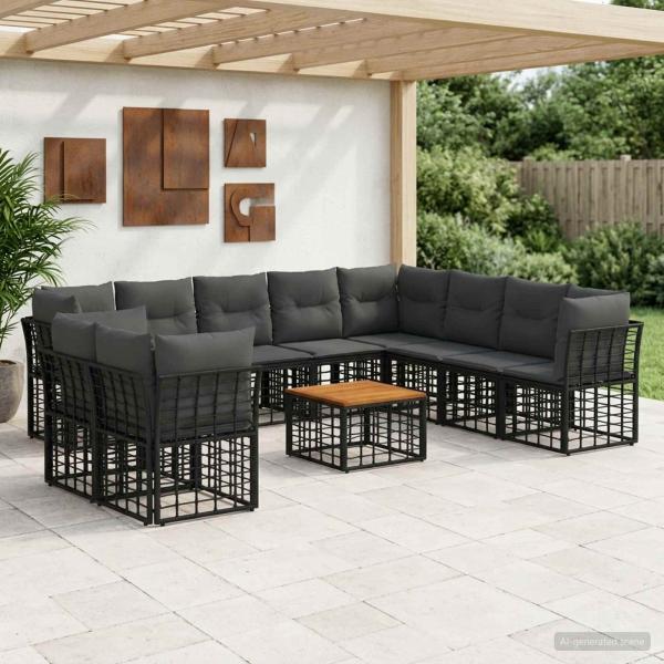 ARDEBO.de - Outdoor-Sofagarnitur 11 stk. Schwarz und Dunkelgrau Polyester