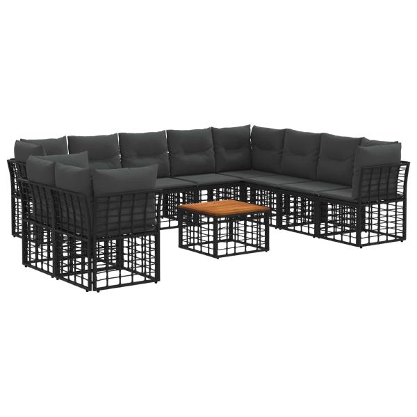 Outdoor-Sofagarnitur 11 stk. Schwarz und Dunkelgrau Polyester