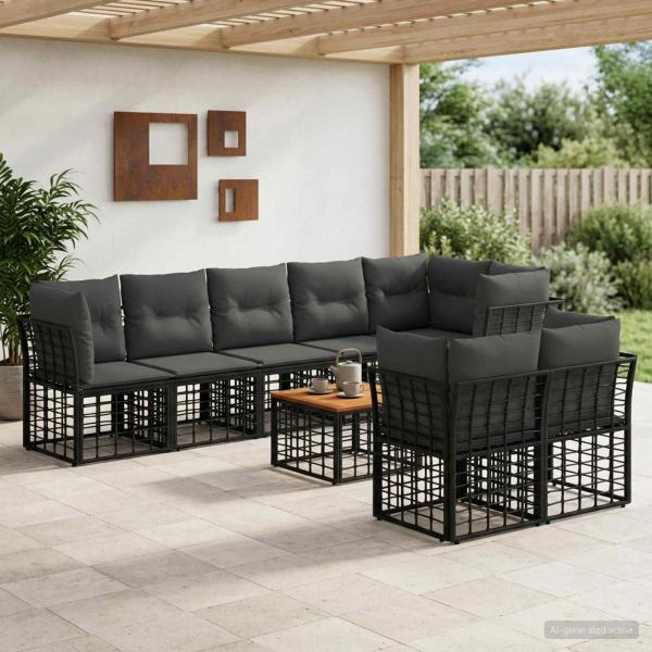 ARDEBO.de - Outdoor-Sofagarnitur 9 stk. Schwarz und Dunkelgrau Polyester