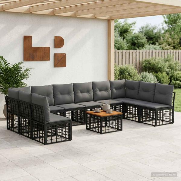 ARDEBO.de - Outdoor-Sofagarnitur 11 stk. Schwarz und Dunkelgrau Polyester