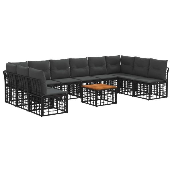 Outdoor-Sofagarnitur 11 stk. Schwarz und Dunkelgrau Polyester