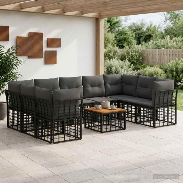 ARDEBO.de - Outdoor-Sofagarnitur 10 stk. Schwarz und Dunkelgrau Polyester