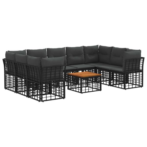 Outdoor-Sofagarnitur 10 stk. Schwarz und Dunkelgrau Polyester