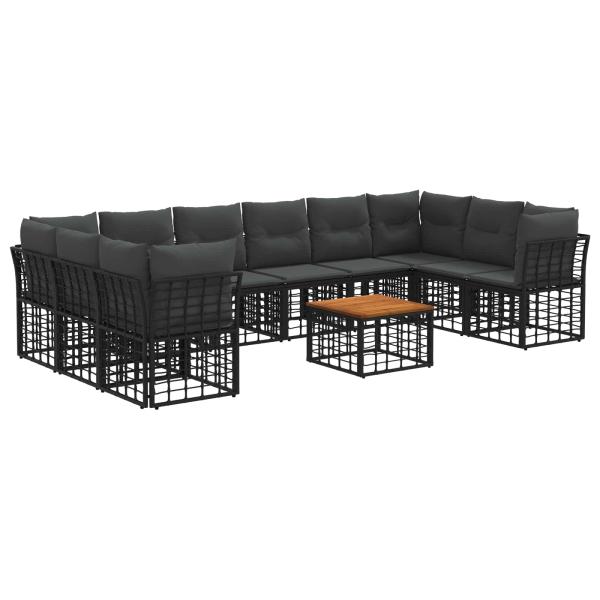 Outdoor-Sofagarnitur 11 stk. Schwarz und Dunkelgrau Polyester