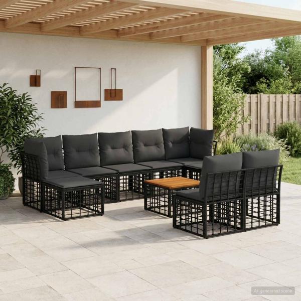 ARDEBO.de - Outdoor-Sofagarnitur 10 stk. Schwarz und Dunkelgrau Polyester