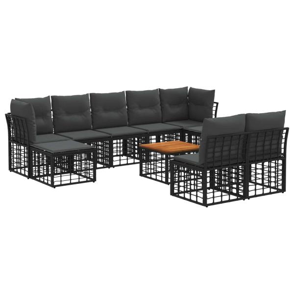 Outdoor-Sofagarnitur 10 stk. Schwarz und Dunkelgrau Polyester