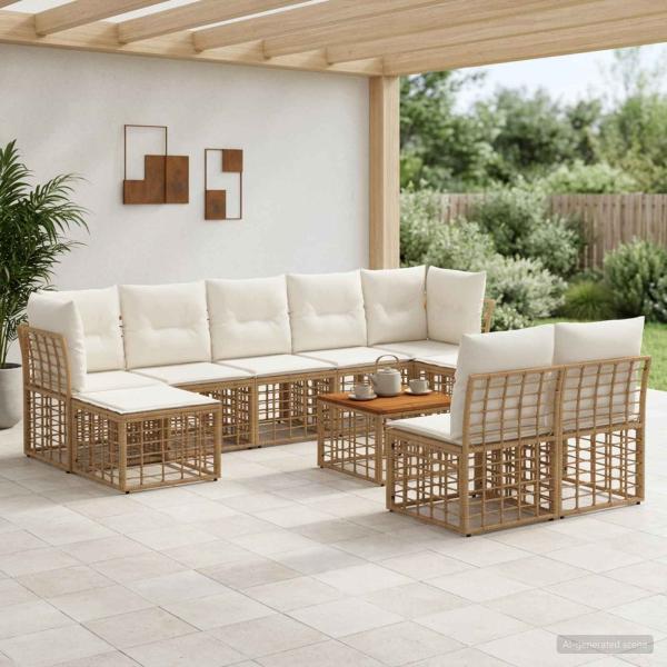 ARDEBO.de - Outdoor-Sofagarnitur 10 stk. Natürlich und Cremweiß Polyester