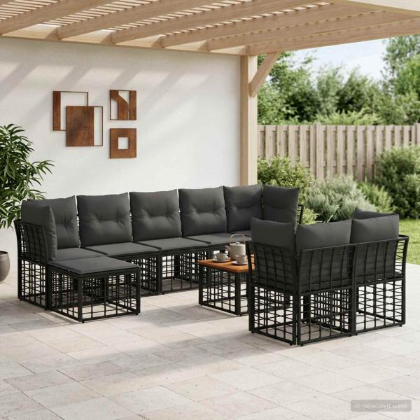 ARDEBO.de - Outdoor-Sofagarnitur 10 stk. Schwarz und Dunkelgrau Polyester