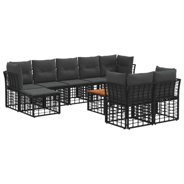 Outdoor-Sofagarnitur 10 stk. Schwarz und Dunkelgrau Polyester